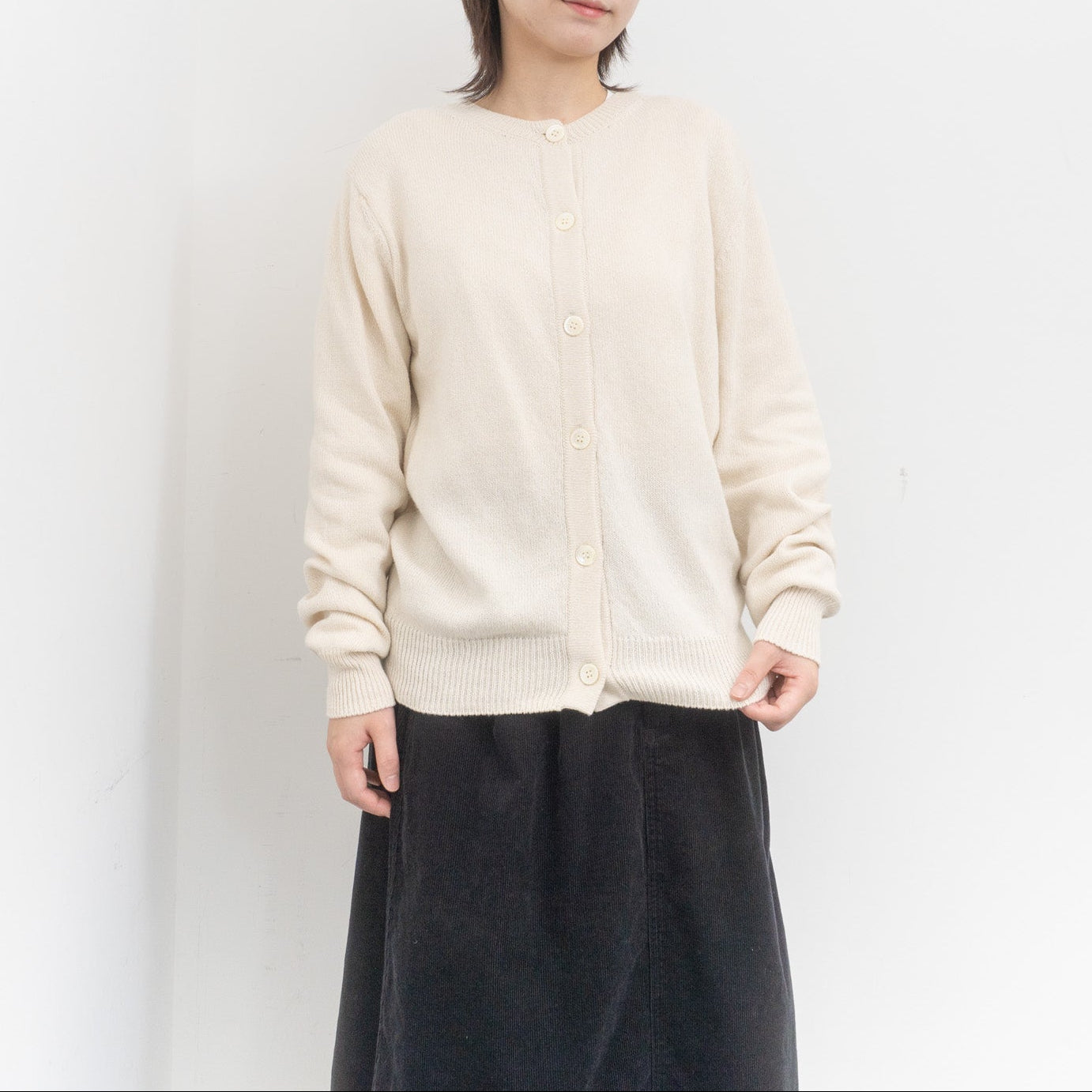 ANSPINNEN｜コットンカシミヤクルーネックカーディガン col.ivory　ANS-WK0099