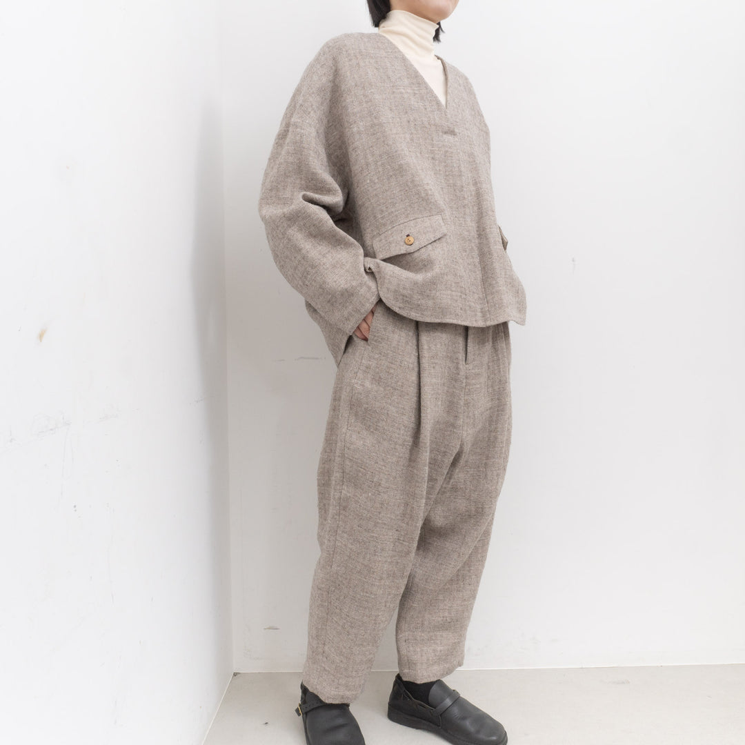 atelier naruse /WOMEN　shetland wool linen tuck wide pants na-f05113