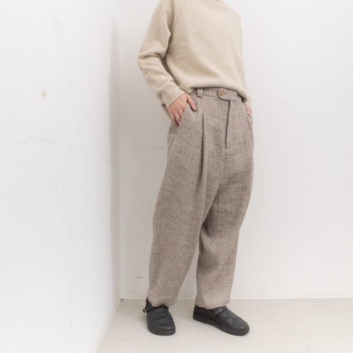 atelier naruse /WOMEN　shetland wool linen tuck wide pants na-f05113