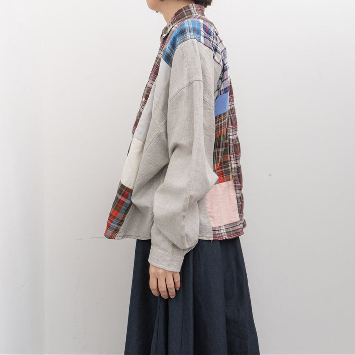 SUNSHINE+CLOUD/　patchwork wide shirt-pullover