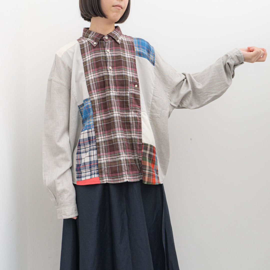 SUNSHINE+CLOUD/　patchwork wide shirt-pullover