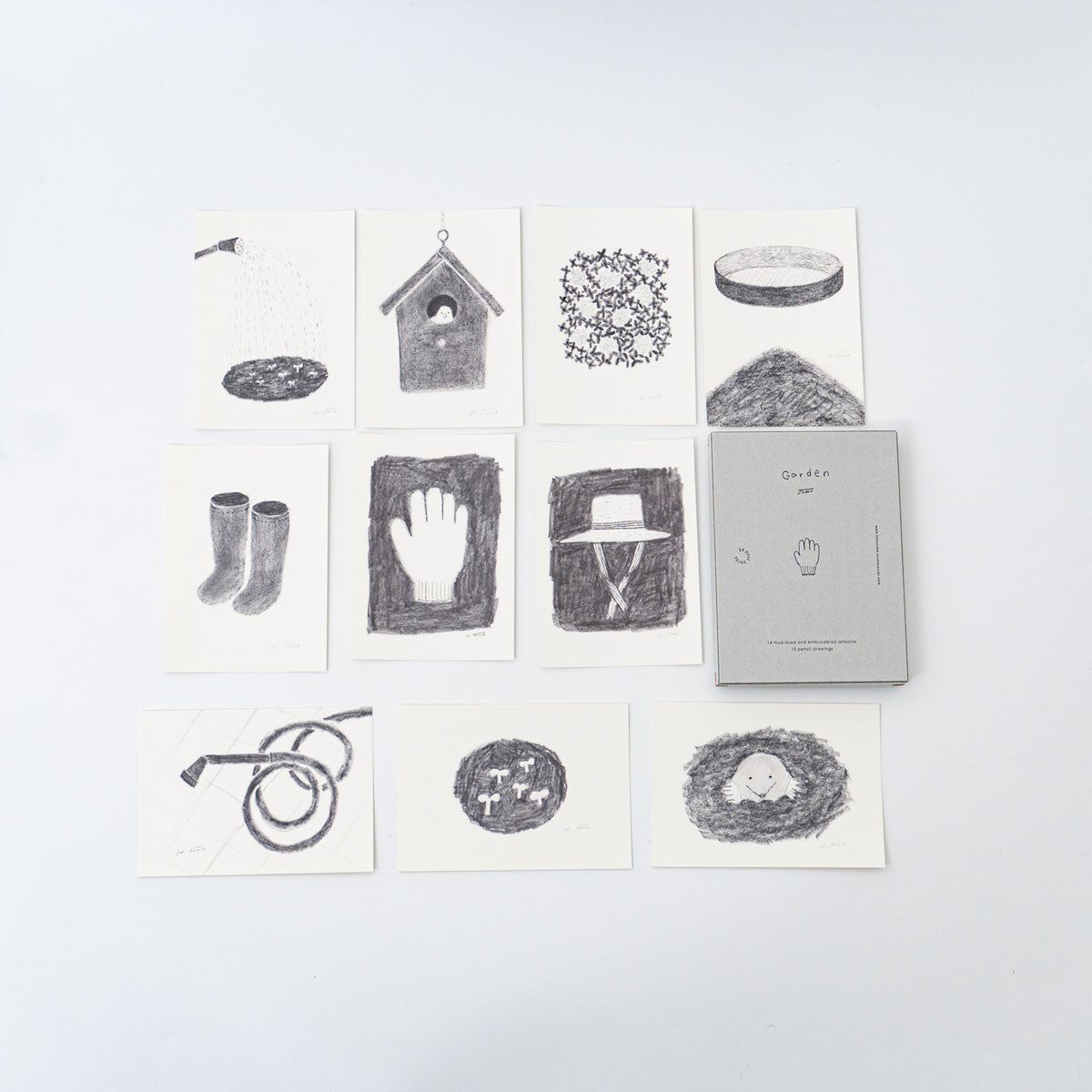 【完売】トモタケ｜ポストカードセット　「Garden」泥染と刺繍　24枚セット　箱入り