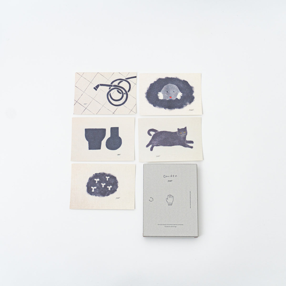 【完売】トモタケ｜ポストカードセット　「Garden」泥染と刺繍　24枚セット　箱入り