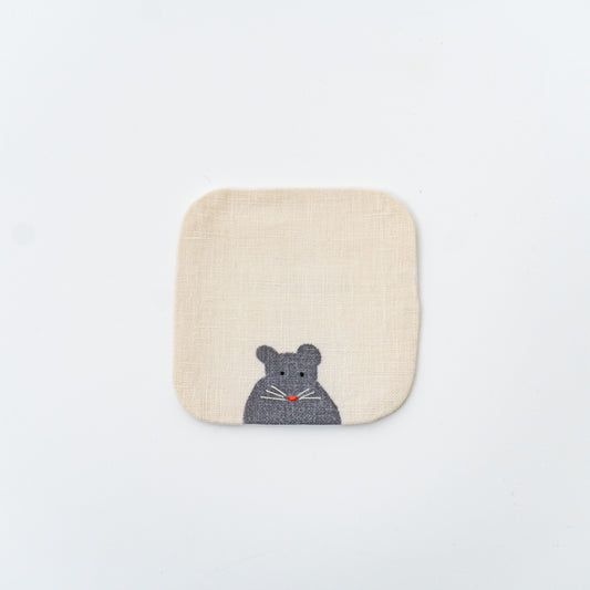 トモタケ｜リネンコースター　ネズミ　Mouse