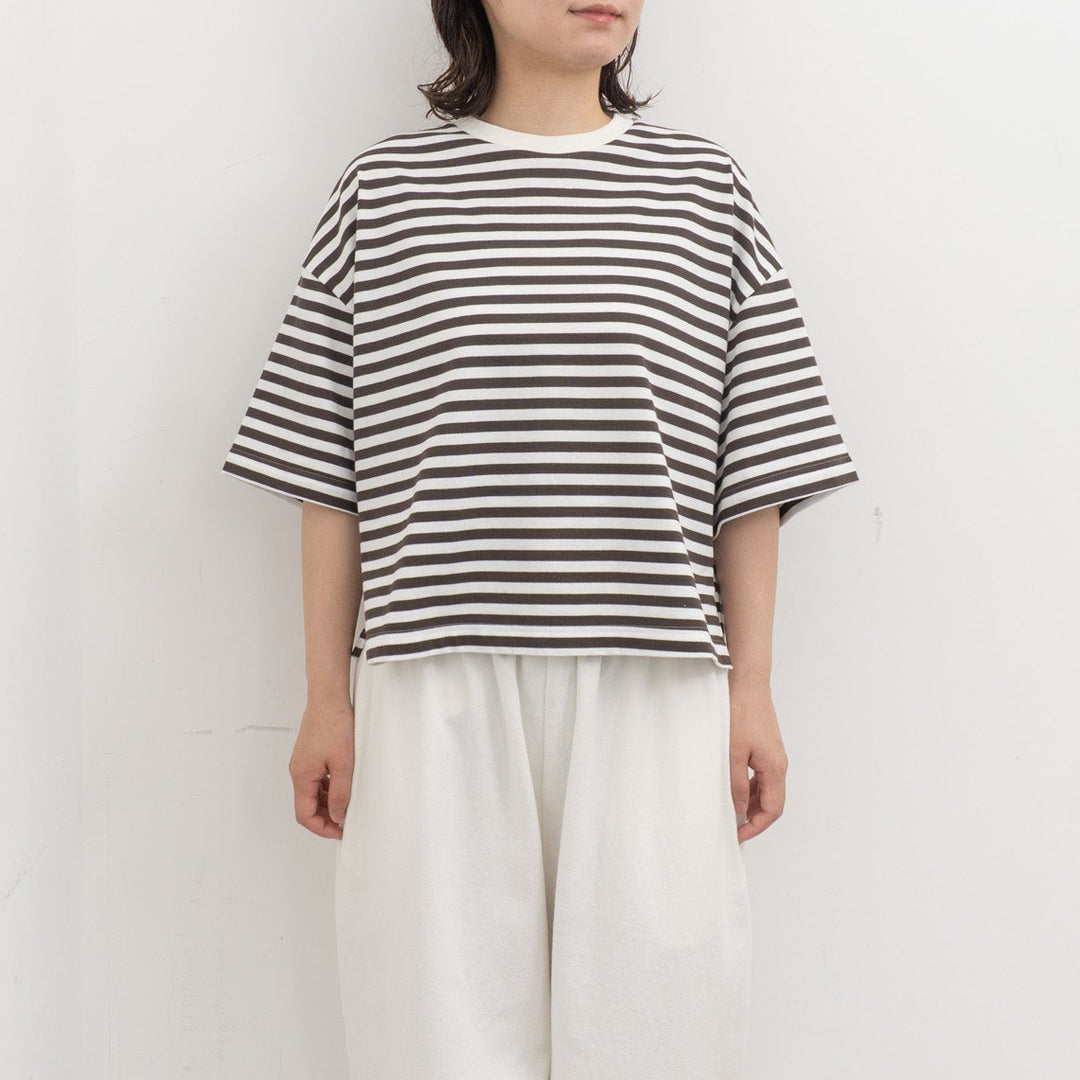 atelier naruse /WOMEN　cotton border cut&sewn (short sleeve) na-f07100