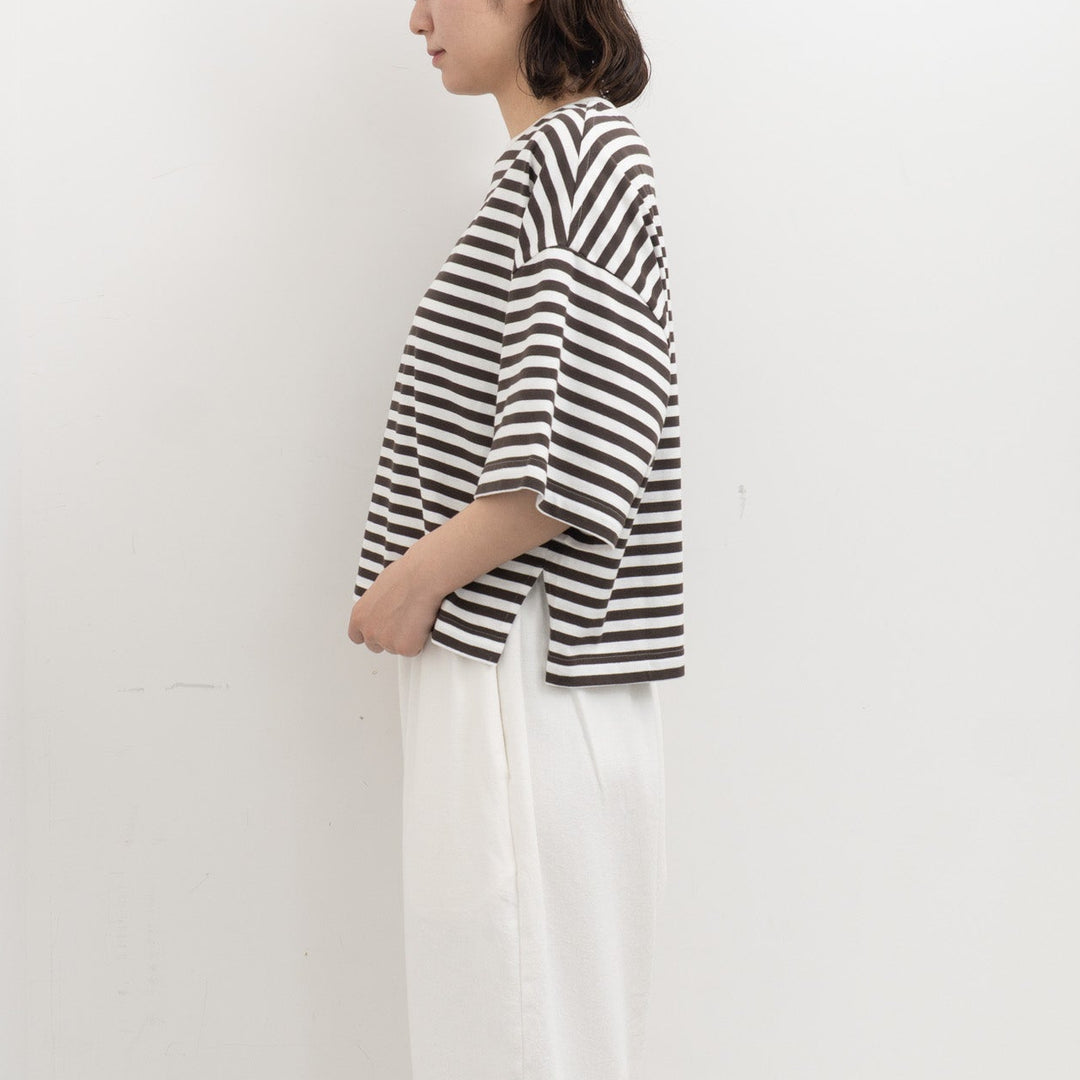 atelier naruse /WOMEN　cotton border cut&sewn (short sleeve) na-f07100