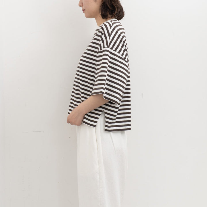 atelier naruse /WOMEN　cotton border cut&sewn (short sleeve) na-f07100