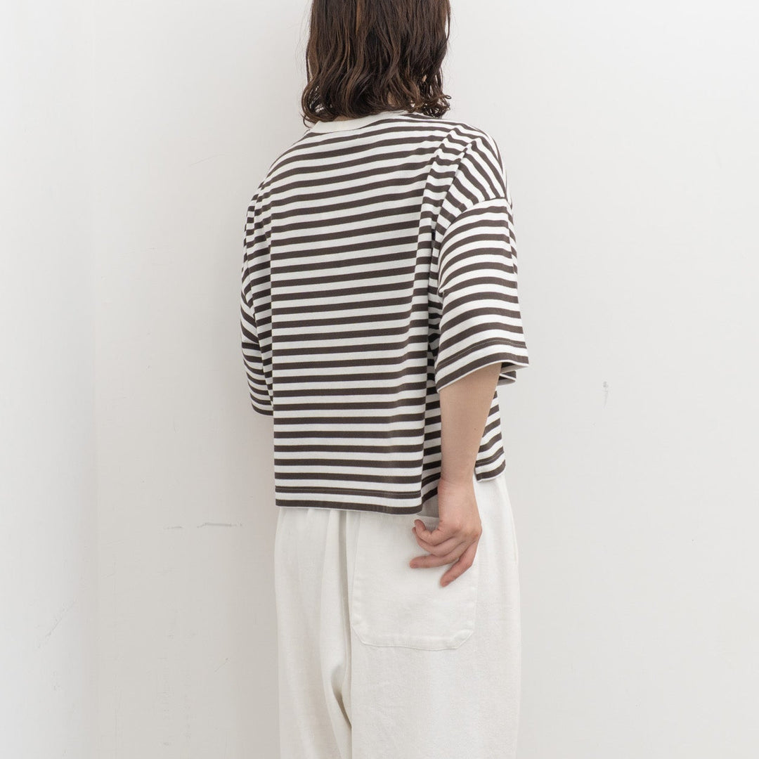 atelier naruse /WOMEN　cotton border cut&sewn (short sleeve) na-f07100