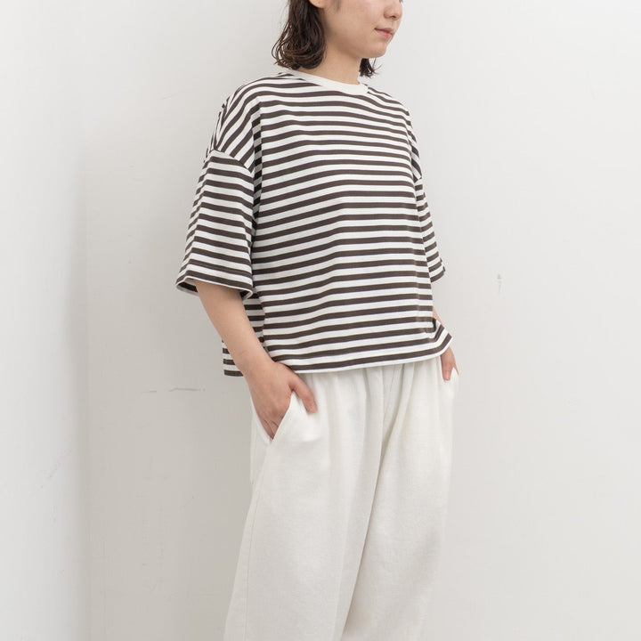 atelier naruse /WOMEN　cotton border cut&sewn (short sleeve) na-f07100