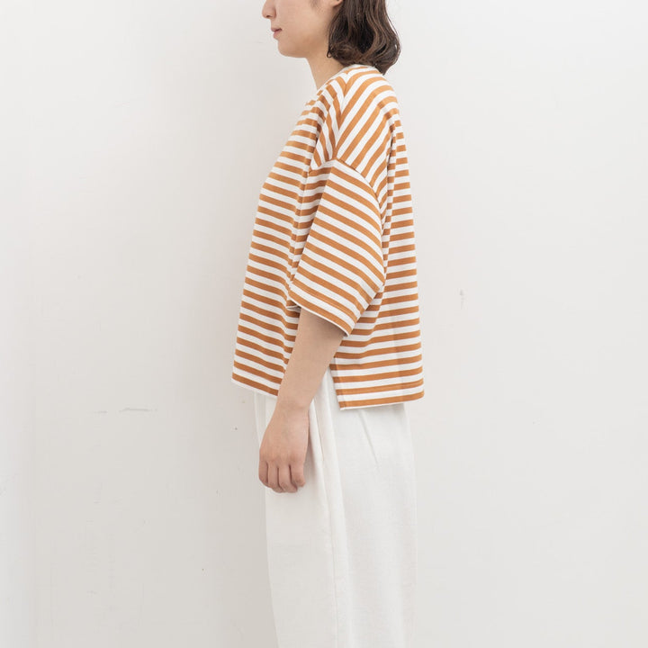 atelier naruse /WOMEN　cotton border cut&sewn (short sleeve) na-f07100
