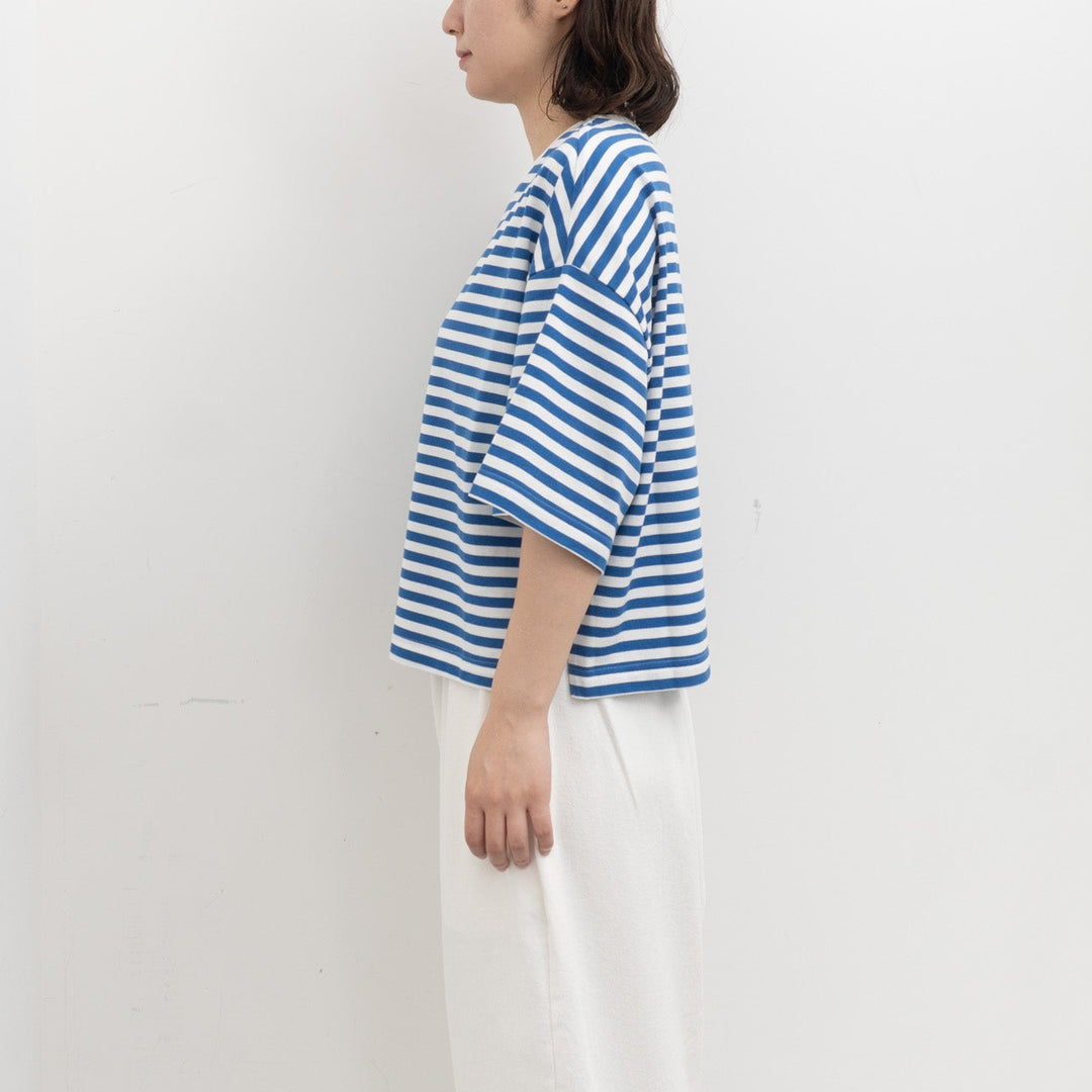 atelier naruse /WOMEN　cotton border cut&sewn (short sleeve) na-f07100