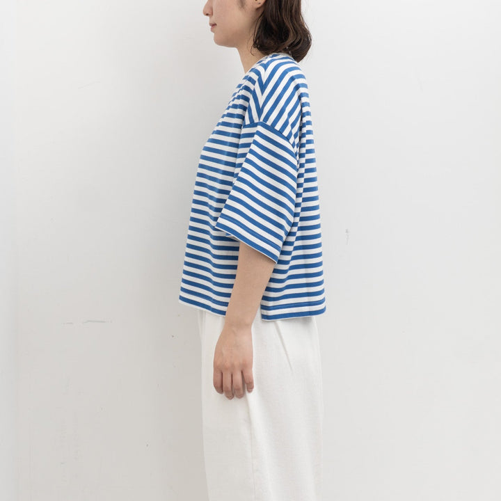 atelier naruse /WOMEN　cotton border cut&sewn (short sleeve) na-f07100