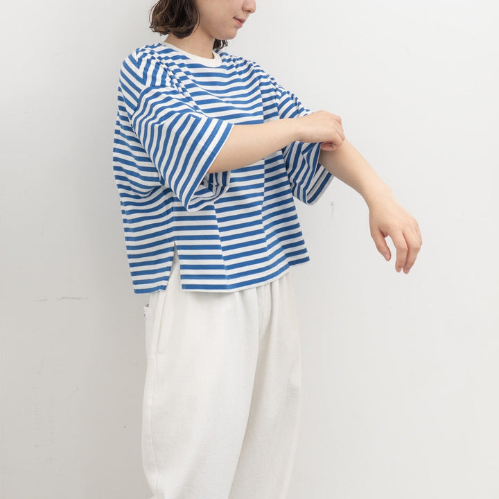 atelier naruse /WOMEN　cotton border cut&sewn (short sleeve) na-f07100