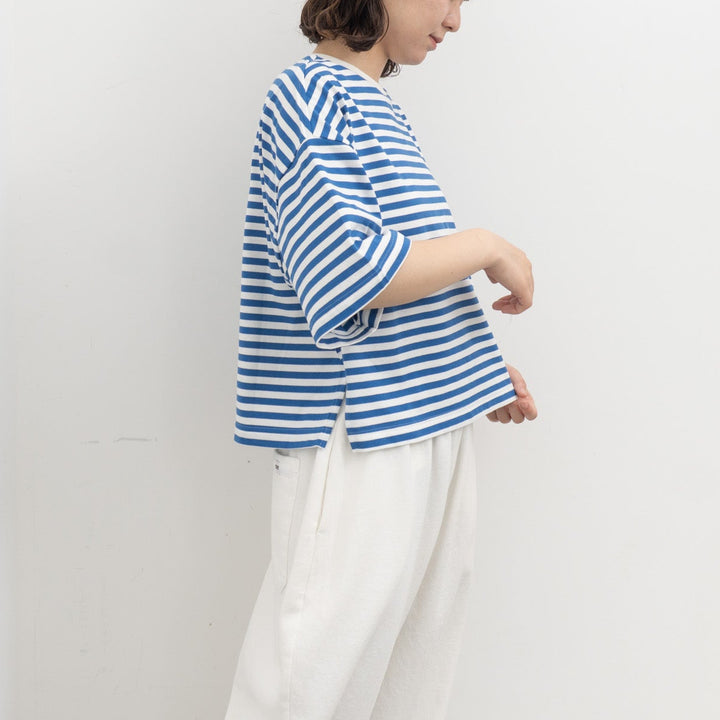 atelier naruse /WOMEN　cotton border cut&sewn (short sleeve) na-f07100