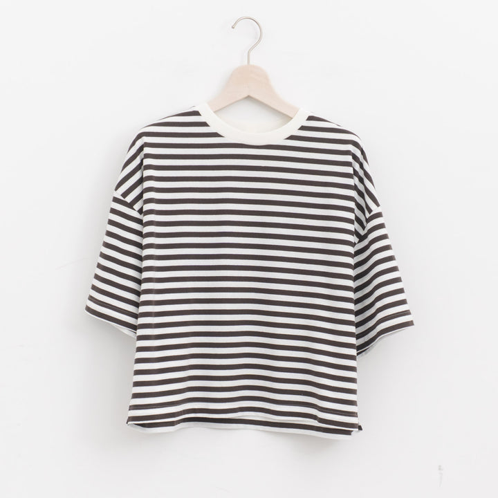 atelier naruse /WOMEN　cotton border cut&sewn (short sleeve) na-f07100