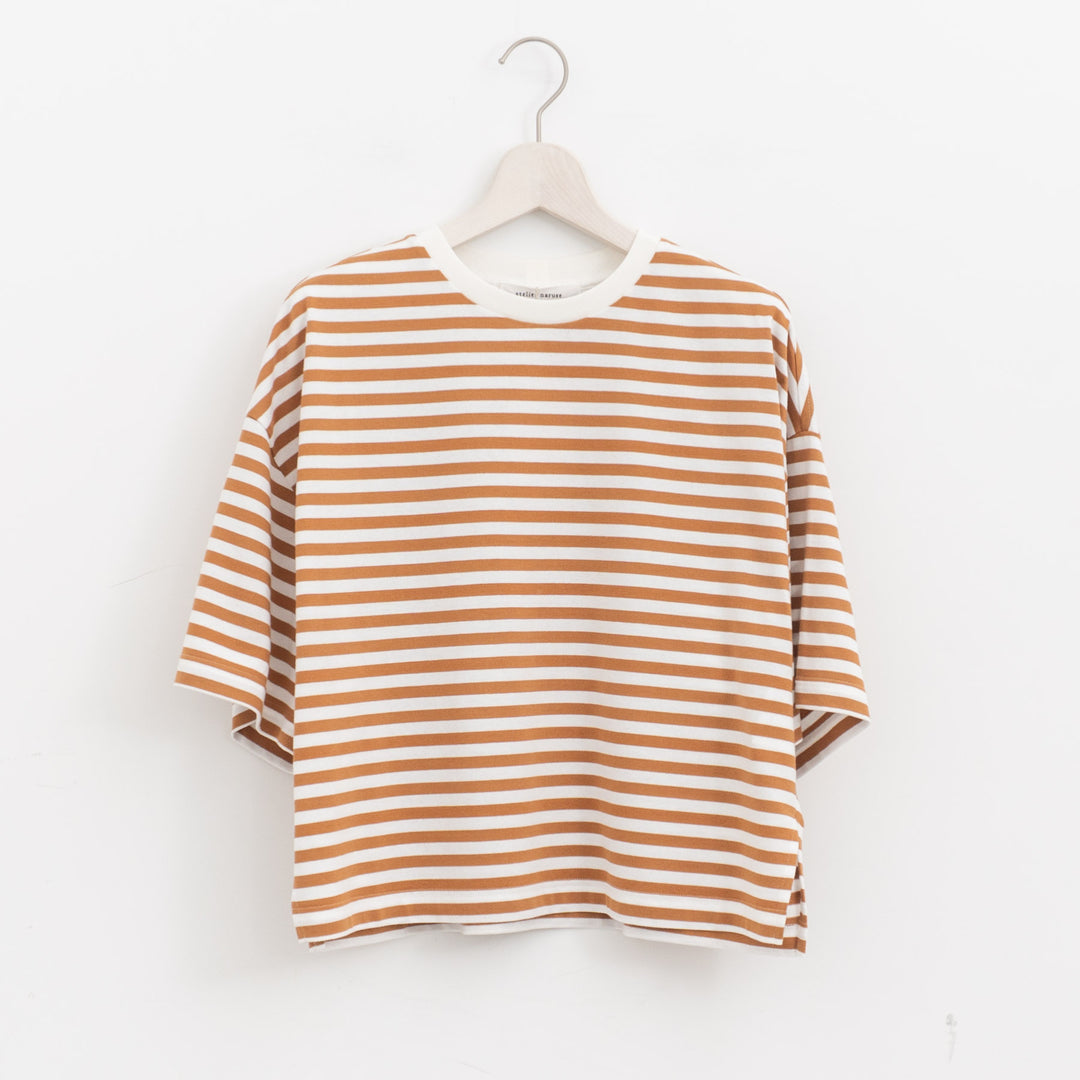 atelier naruse /WOMEN　cotton border cut&sewn (short sleeve) na-f07100