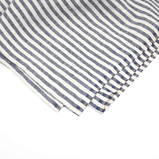 ひんやり優しい肌触り。敷布団カバーとしても。fog linen work/　リネンシャンブレータオルケット col.ホワイトネイビーストライプ - haus-netstore