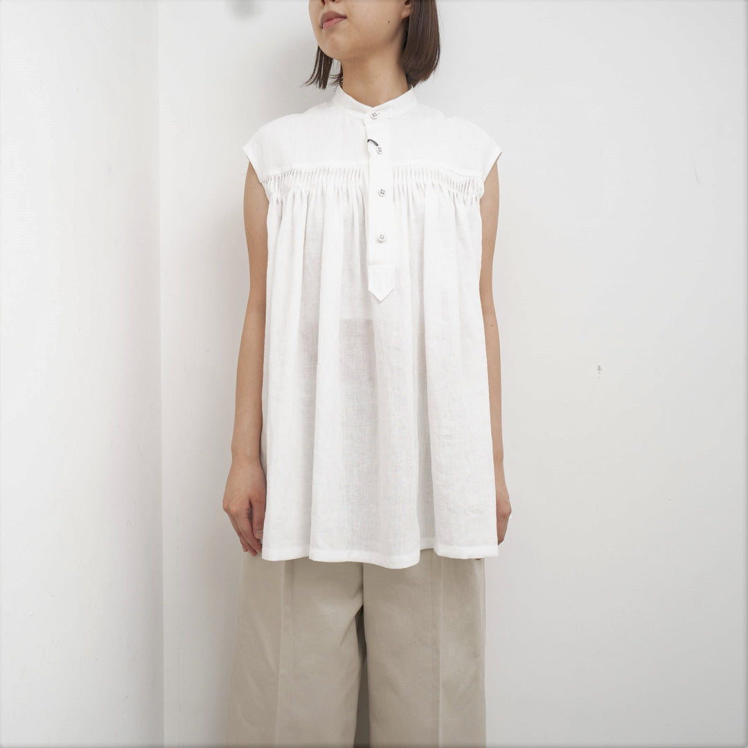 SCYE BASICS/WOMEN　Belgian Linen Tucked Sleeveless Shirt - haus-netstore