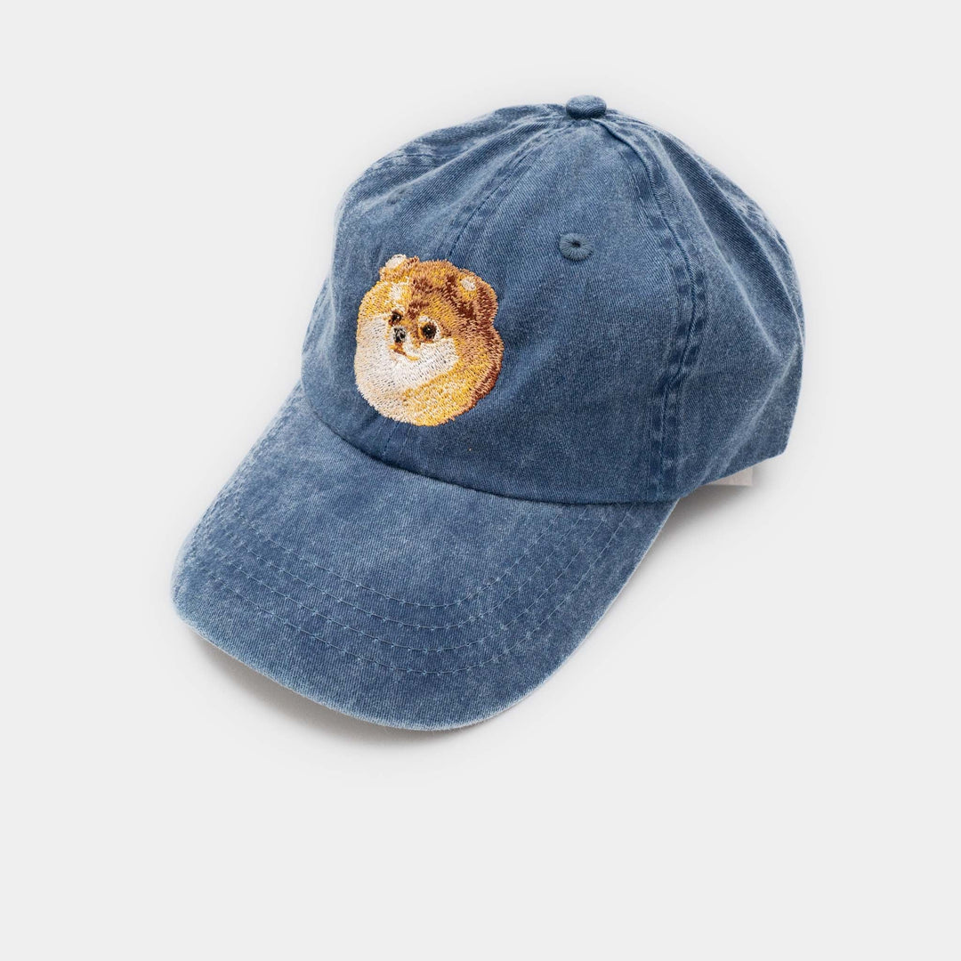 gray/　DOG EMBROIDERY COTTON DAD　CAP （NAVY) Pomeranian - haus-netstore