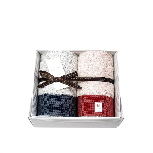 KONTEX /　KONTEX HERRINGBONE フェイスタオル2枚セット RED/NAVY - haus-netstore
