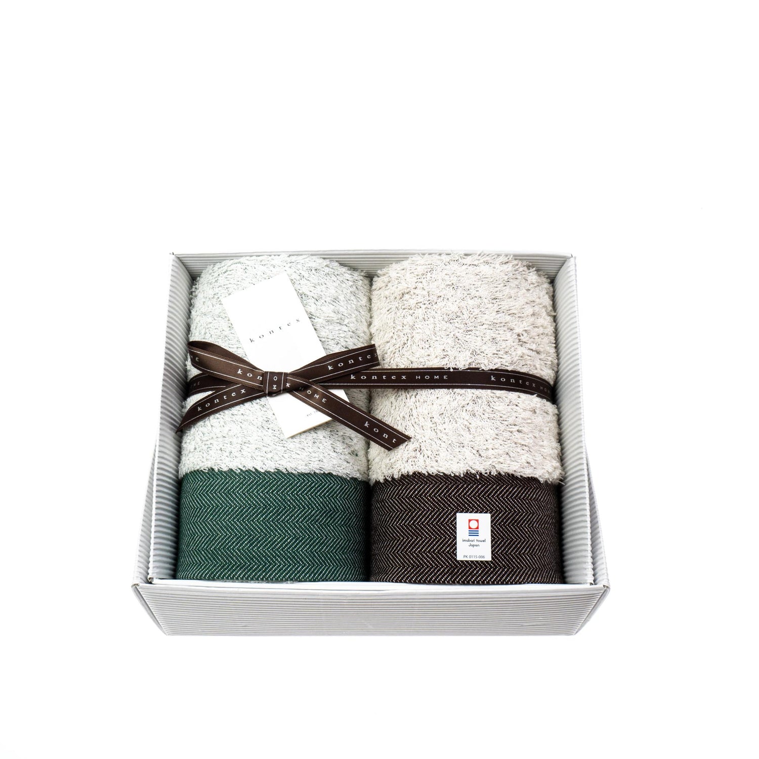 KONTEX /　KONTEX HERRINGBONE フェイスタオル2枚セット GREEN/BROWN - haus-netstore