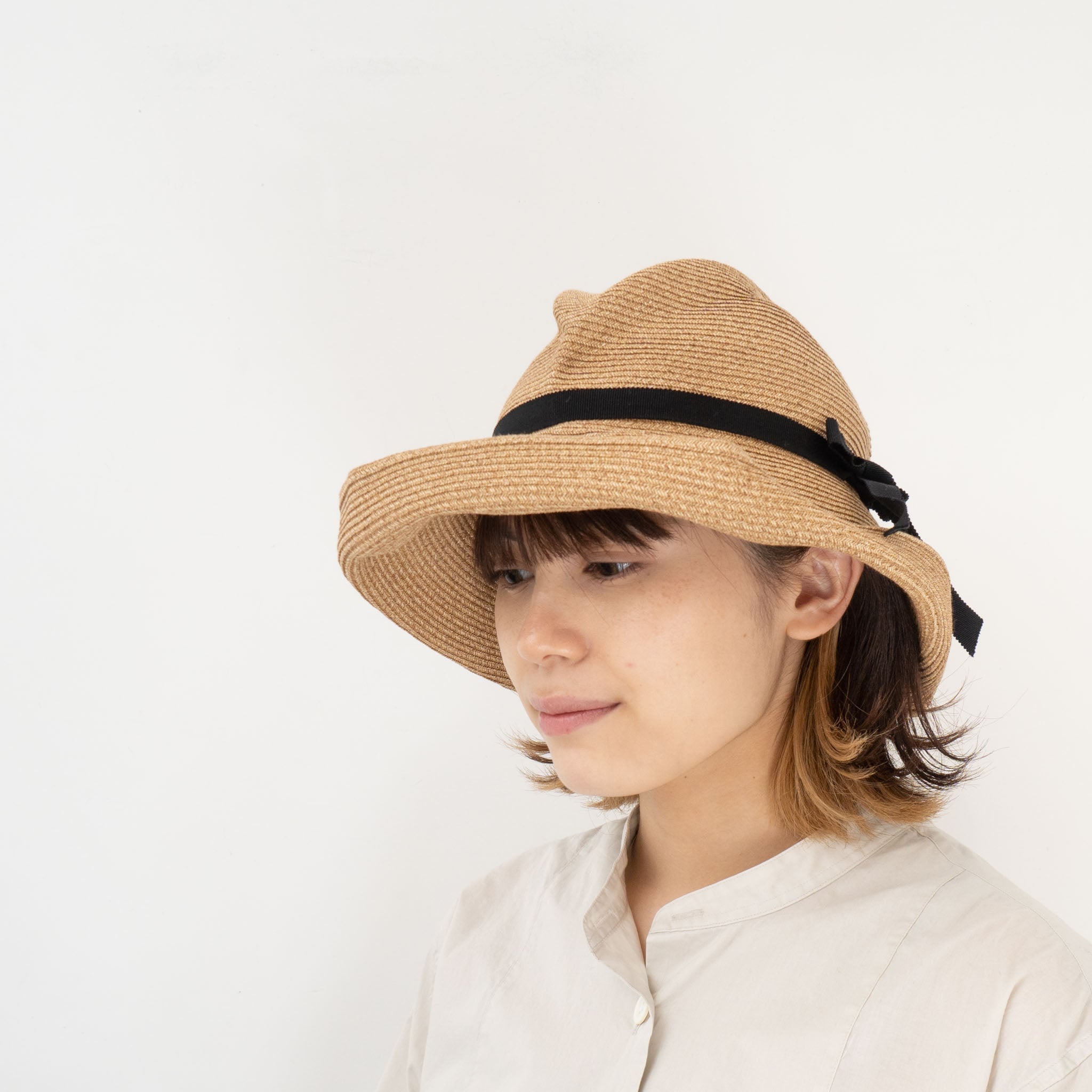 mature ha. BOXED HAT abaca braid 6㎝brim-