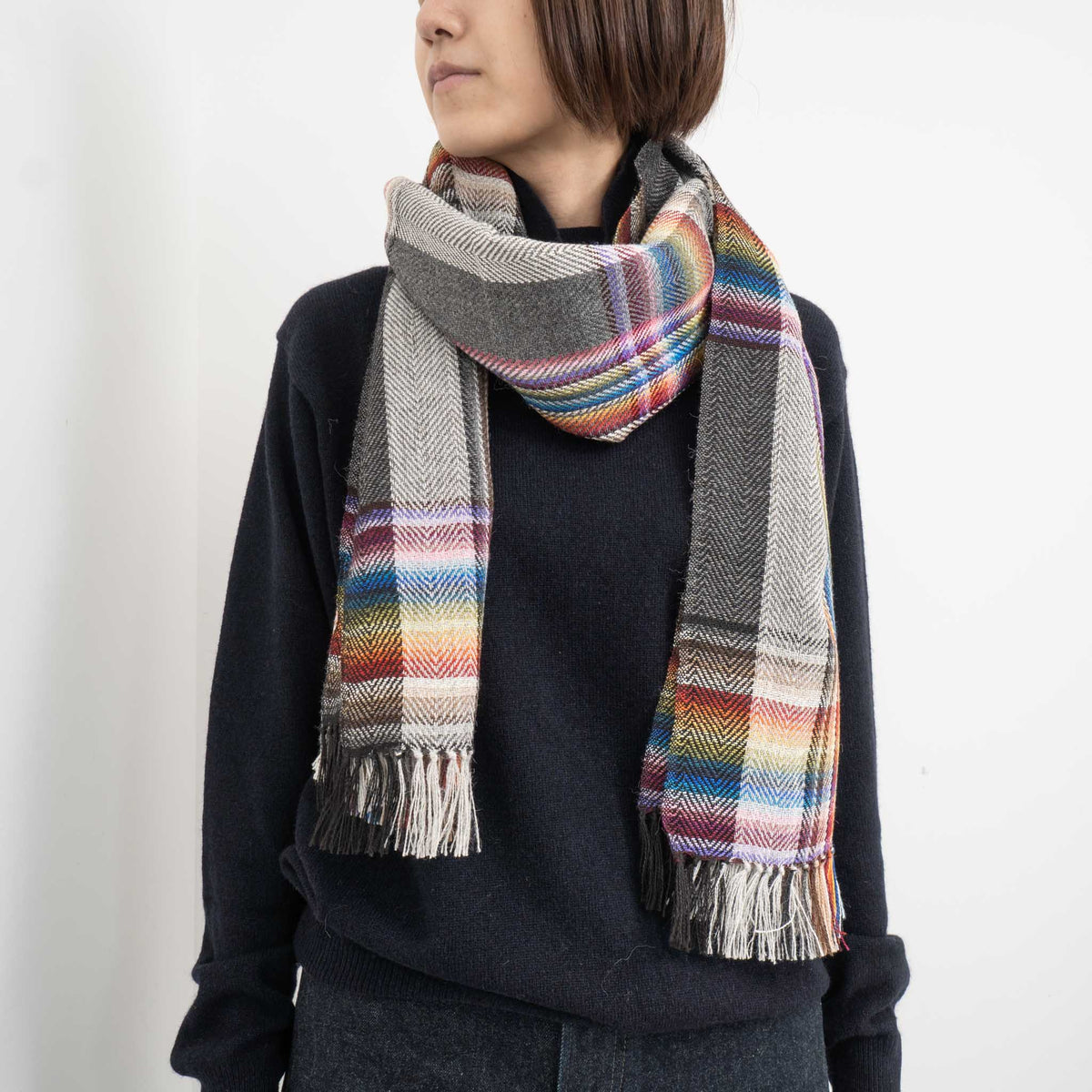 THE INOUE BROTHERS.../　Multi Colored Scarf TIB21-AL5001ML-grey - haus-netstore
